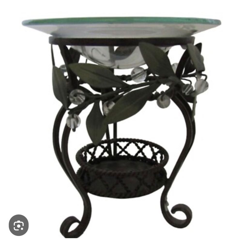 PartyLite Garden Lights Aroma Melts Warmer Diffuser Metal Leaf Design Glass Dish